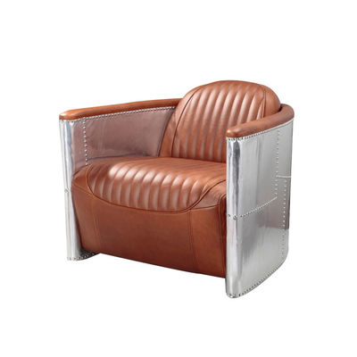 Nowoczesne meble do domu Aviator Sofa Krzesło Brązowa skóra Kolor aluminium